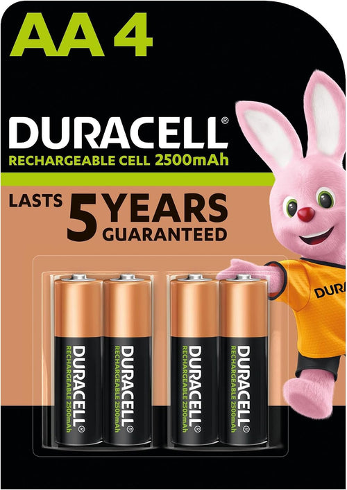 Duracell Rechargeable AA Batteries (Pack of 4), 2500 mAh NiMH, pre-charged, Our No.1 Longest Lasting Rechargeable Battery