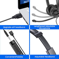 Venker LCL USB Headsets with Microphone, U17D 3m Length Noise Cancelling Headset Stereo Headphone for PC, Laptop USB/3.5mm, Multi-Use USB Headsets Earphone for Call Center