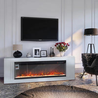 INMOZATA Electric Fire 60inch/152cm 3-Side Glass Display Media Wall Fire Recessed/Freestanding Electric Fireplace with 9 Colors Realistic LED Flame Effect Touch Remote Control & Overheat Protection