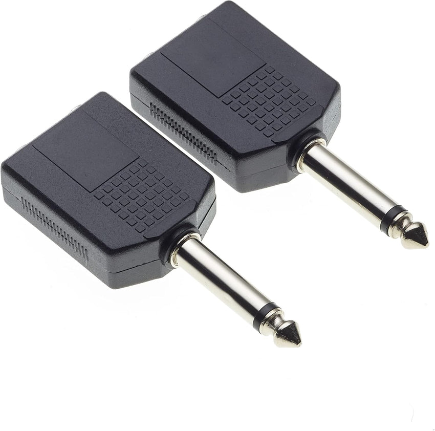 Keple 6.35mm Mono Jack Plug to 2 x Twin 6.35mm Mono Jack Socket Splitter Adapter Dual Mono 1/4 Y Adaptor, Pack of 2