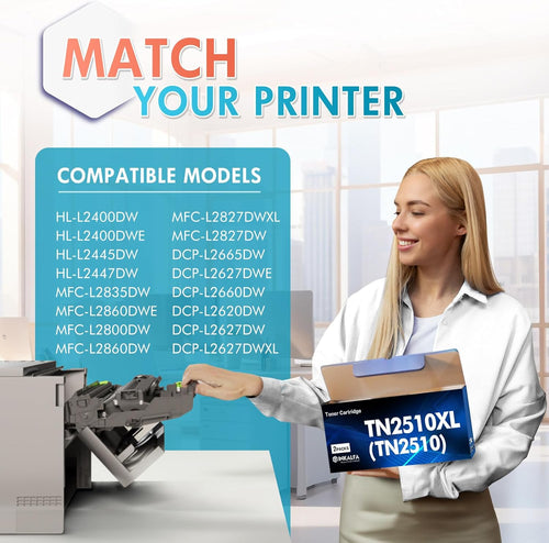 TN2510XL TN2510 TN-2510XL Toner Cartridge: Compatible for Brother TN-2510 TN 2510XL 2510 for Brother DCP-L2627DWE HL-L2400DWE DCP-L2665DW MFC-L2835DW DCP-L2660DW MFC-L2800DW With Chip (2 x Black)