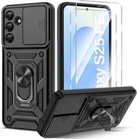 Phone Case for Samsung Galaxy S25 FE 5G Case with Ring Kickstand NO Screen Protector, Slide Camera Full Body Protective Shockproof Silicone Tough Hard Armour S25 FE Cover