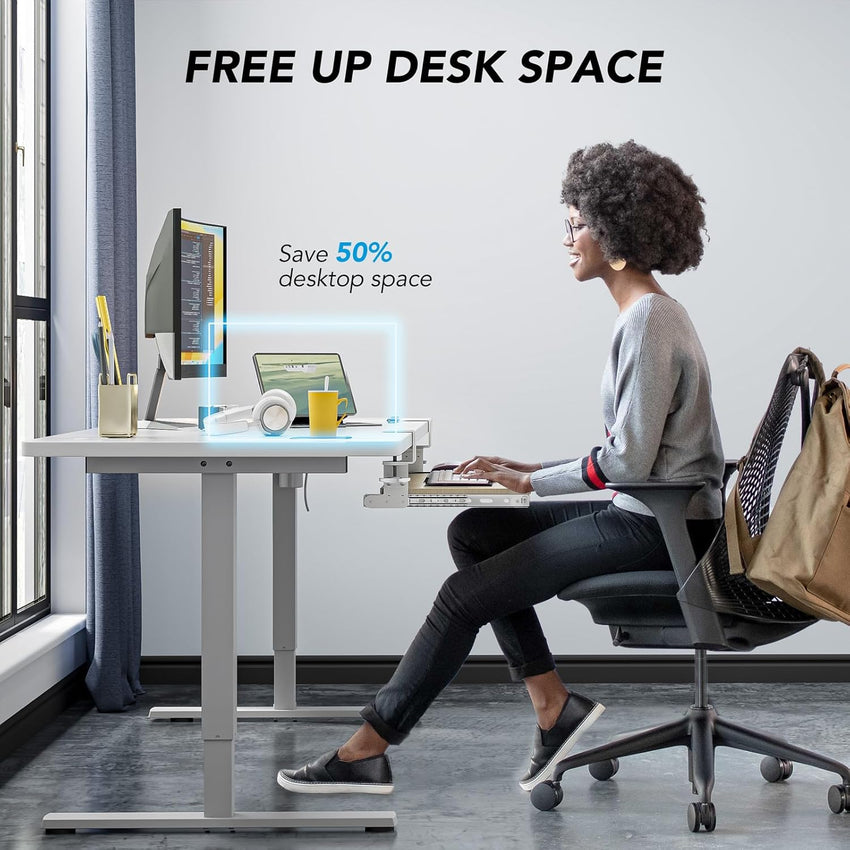 Under-Desk Extendable Keyboard Tray C-Clamp Sliding Platform 838x280mm