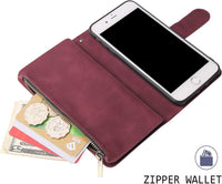 QLTYPRI Case for iPhone 7/8/SE 2020/SE 2022 5G, Large Capacity Leather Wallet Case 6 Card Holder & 1 Zipper Pocket Kickstand Wrist Strap Magnetic Case for iPhone SE 2022/SE 2020/8/7 - Red