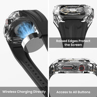 Delidigi Strap with Clear Case Compatible for Apple Watch 44mm 45mm, Men Rugged Case Protective Bumper Cover with TPU Band for iWatch Series 9 8 SE2 7 6 SE 5 4(NO SCREEN PROTECTOR INCLUDED!)