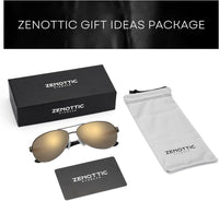 ZENOTTIC Pilot Polarised Sunglasses Mens Womens Carbon Fiber Metal Frame Mirrored UV400 Protection Unisex Classic Retro Style
