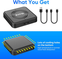 MYPIN Wireless CarPlay Adapter, Android Auto Wireless Adapter, Plug & Play Video Adapter, Built-in Netflix YouTube, Support TF Card, Cable USB A/C, Compatible with iOS 10+/Android 11+