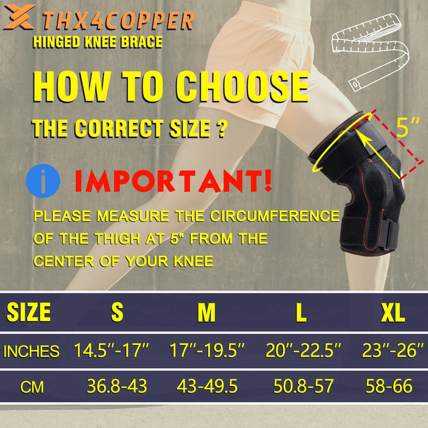 Thx4COPPER Hinged Knee Support Brace-Adjustable Open Patella with Parallel Straps & Dual Side Stabilizers For Joint Pain Relief,Arthritis,Meniscus Tear,MCL, ACL, Tendonitis,Ligament Injury,Medium