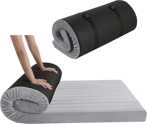MeMoreCool Roll Up Floor Mattress Double, Portable Futon Mattress, High Density Foam Foldable Mattress with Travel Bag, Floor Lounger Sleep Mat Guest Bed Mattress for Travel, Car Tent, Gray