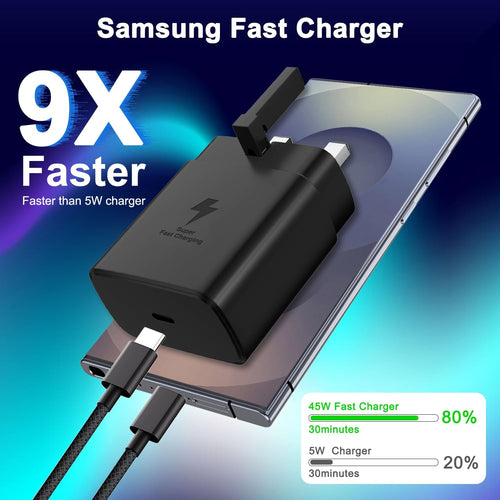 45W USB C Fast Charger compatible with Samsung Galaxy S25/S25+/S25 Ultra/S24/S24 Ultra/S23/S23 Ultra/S22/S21/Z Fold 6, Type C Charger Plug Fast Charging USB C plug with 2M USBC to Type C Cable