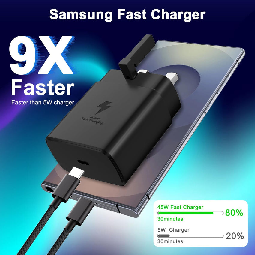 45W USB C Fast Charger compatible with Samsung Galaxy S25/S25+/S25 Ultra/S24/S24 Ultra/S23/S23 Ultra/S22/S21/Z Fold 6, Type C Charger Plug Fast Charging USB C plug with 2M USBC to Type C Cable