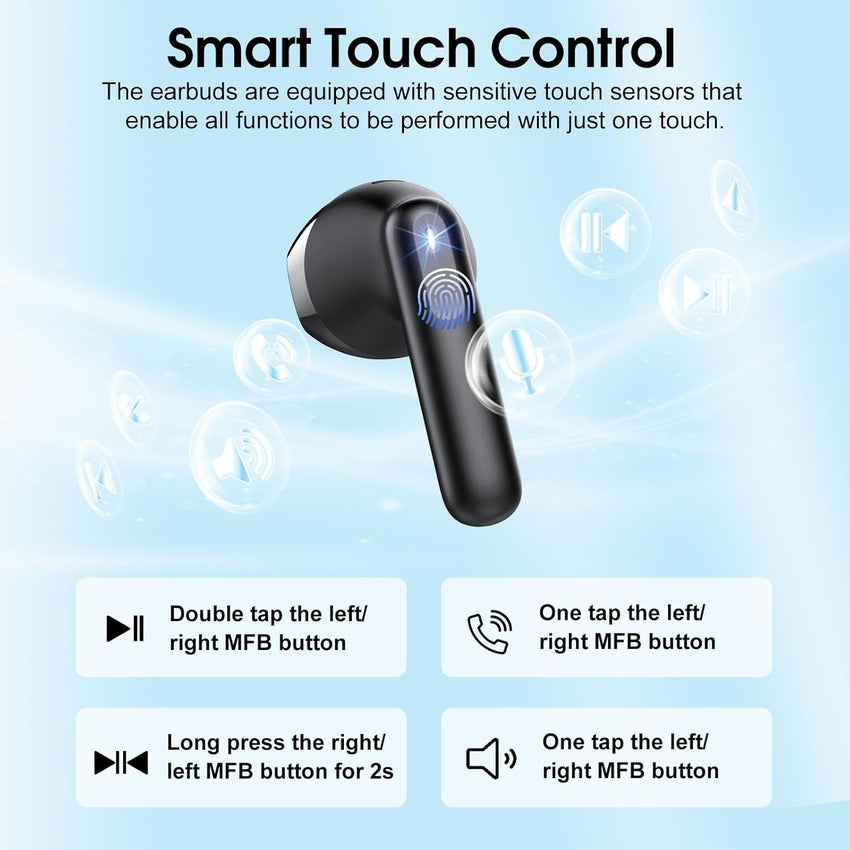 Wireless Earbuds, Bluetooth 5.4 Earphones in Ear with 4 ENC Noise Cancelling Mic, 40H HiFi Stereo Bluetooth Headphones, IP7 Waterproof Wireless Ear Buds with Hands-Free Calls, Lightweight LED Display