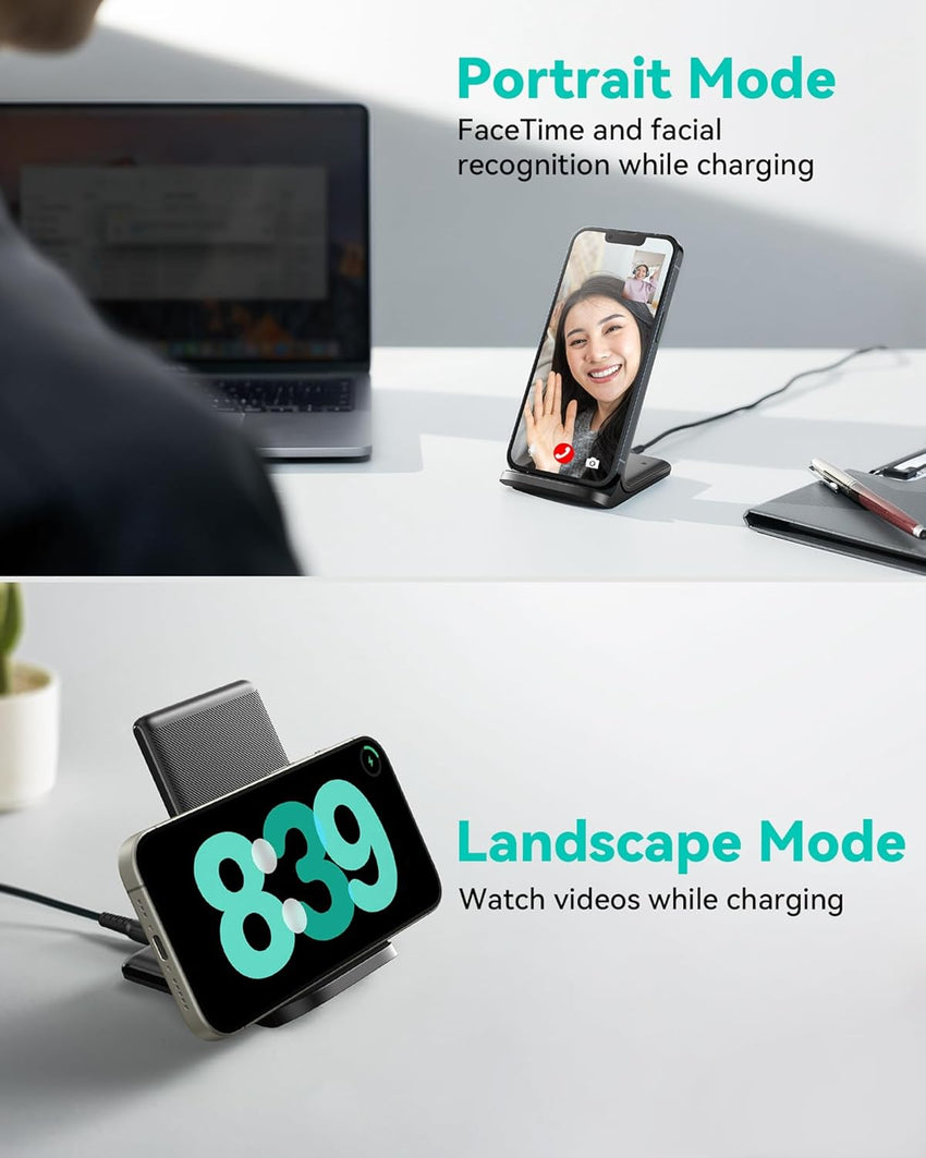 INIU Wireless Charger 2-Pack, 15W Fast Wireless Charger Stand with Sleep-friendly Adaptive Light Compatible with iPhone 17 16 15 14 13 12 Pro Max Samsung Galaxy S23 S22 S21 Google etc