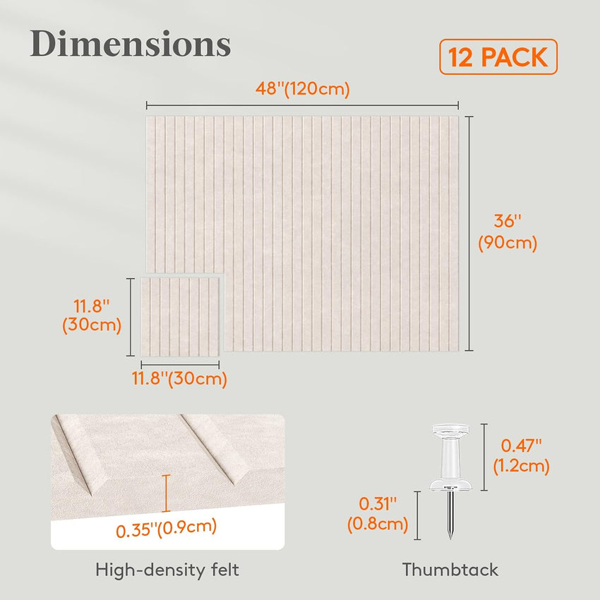 Felt Slatted Bulletin Board 120x90cm 12-Pack with Pushpins Oatmeal