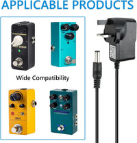 Guitar Pedal Power Supply, 9V DC 1A 6.6ft Guitar Effects Power Adapter, Center Tip Negative Sleeve Positive, Noise Reduction