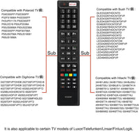 Universal Replacement RC4848F Remote Control INCLUDING BATTERIES. Hitachi/Polaroid/Luxor/Bush Smart TV Remote Control, with 3 Popular Shortcut Buttons - No Setup Required, No Instructions