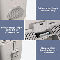 Foldable Cat Litter Box with Lid & Top Exit, Storage Drawer & Fur Brush, Easy Clean, Large Capacity (Grey)