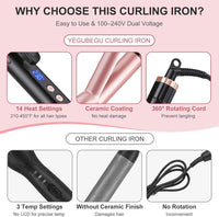 Large 38mm Barrel Curling Tong Ceramic 14 Temp Settings Dual Voltage Hair Curler Wand 38mm