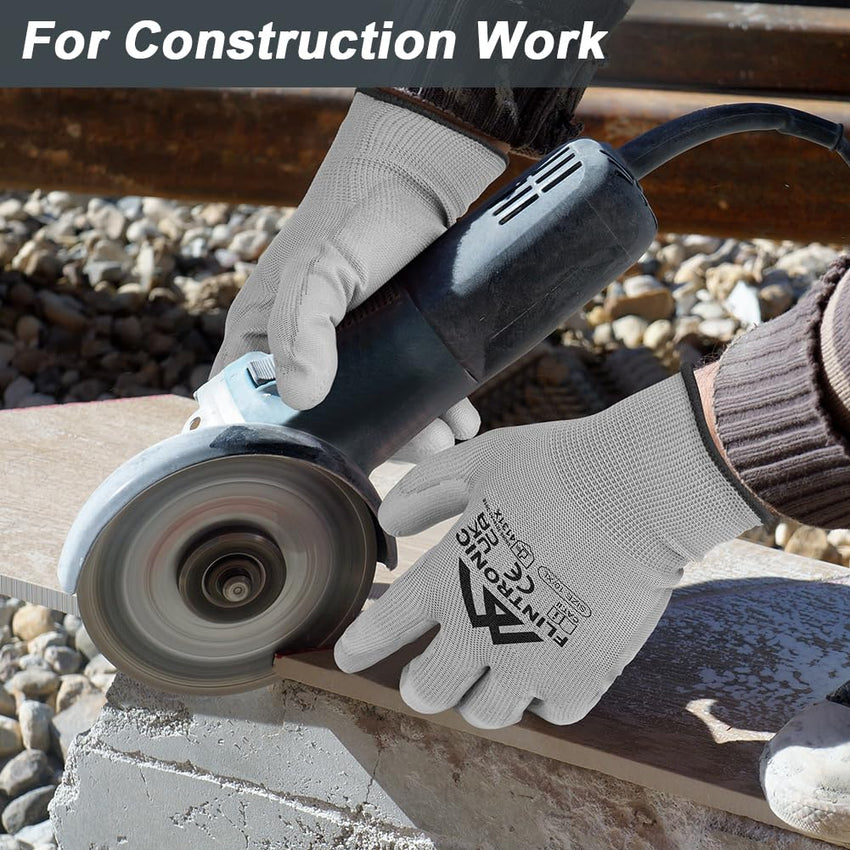 Work Gloves PU-Coated Non-Slip 12-Pair Protective for Gardening & General Duty â Grey XL