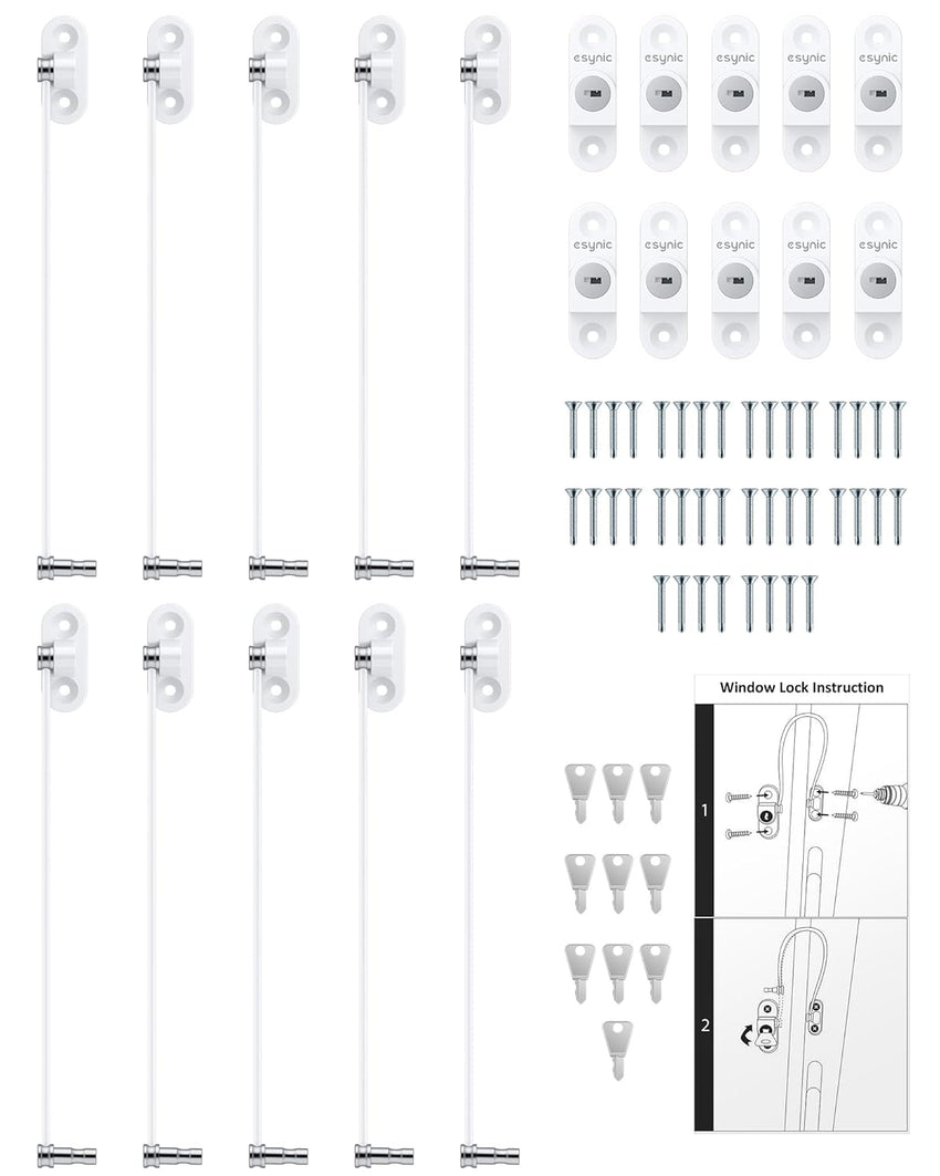 eSynic UPVC Window Restrictors 10pack Window Restrictor for Cat Child Safety Window Lock with Self Screws Keys Limiting Opened Distance and Ventilation for PVC, Wood, or Aluminum Window
