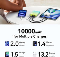 INIU 10000mAh Power Bank 20W Fast Charge Built-in USB-C Cable with Flashlight â Blue/Yellow