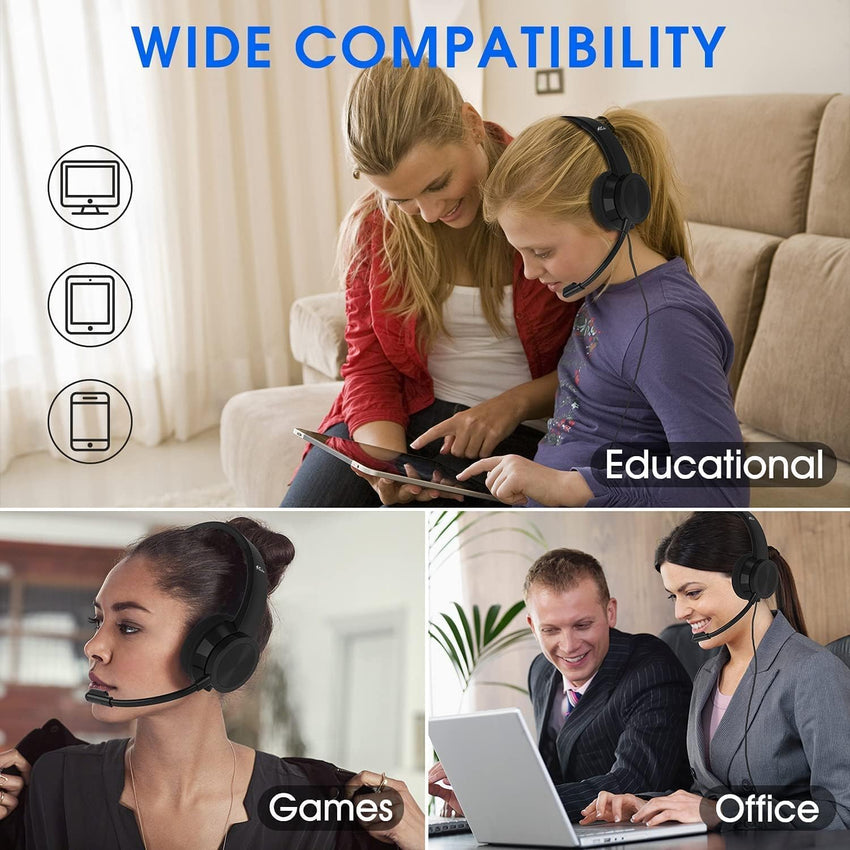 Venker LCL Headsets with Microphone, USB Headset 3m Length Noise Cancelling Headset Stereo Headphones for PC, Laptop USB/3.5mm, Multi-Use USB Headset for Meeting, Daily Using etc