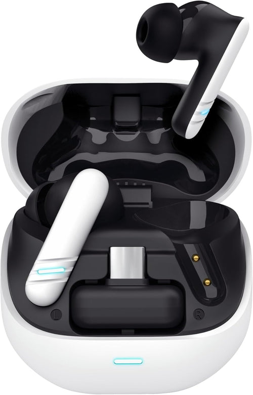 GXTrust 409 Oxxie Wireless Earbuds PS5 Switch PC Mobile, Bluetooth or USB-C Receiver, Gaming Earphones with 4 ENC Noise Cancelling Microphones, 40h Battery Life, Low Latency Stereo In Ear Buds, White