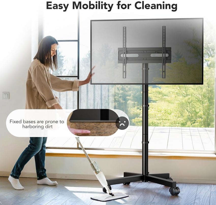 Mobile TV Stand 23-60in Height Adjustable Tilting Rolling Cart VESA 400x400mm Black