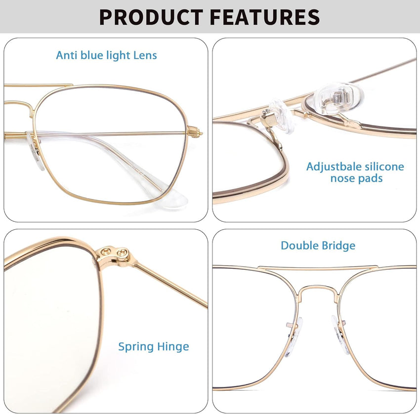 Reading Glasses 2-Pack Metal Frame Blue Light Blocking 17.5 Gold & Silver