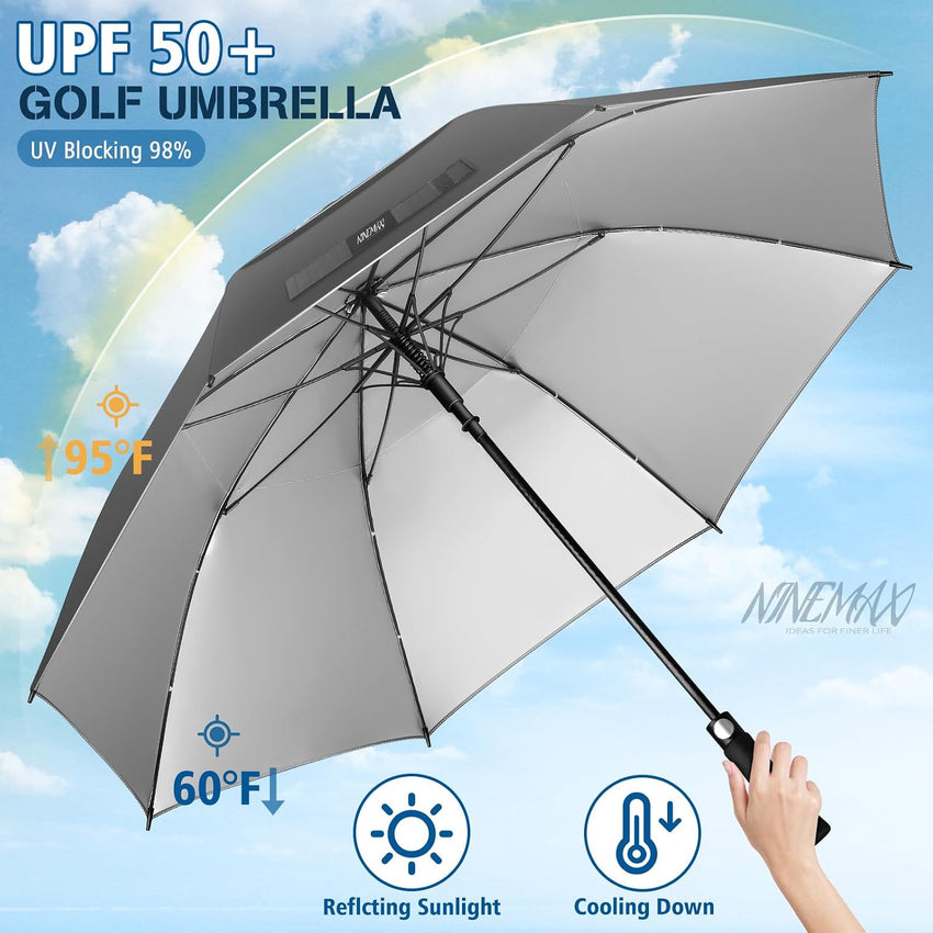 UV Golf Umbrella 68in Large Windproof Double Canopy UPF50+ â Silver/Pink