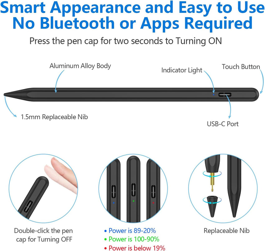 TQQ Pencil for iPad (2018-2025), Pixel-Perfect Precision, Tilt Sensitivity & 2X Faster Charge, Compatible Apple iPad 11/10/9/8/7/6th Gen, Pro 12.9/11/13 Inch M4, Air 3/4/5/M2/M3, Mini 5/6