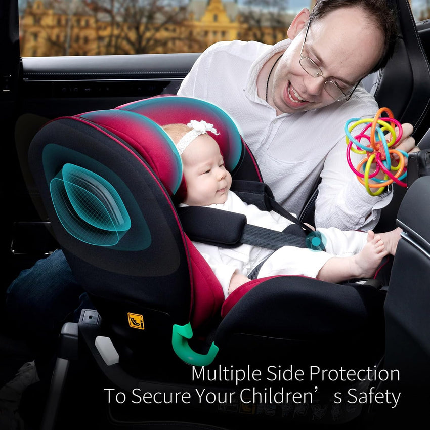 globalkids i-Size 360 Swivel Car Seat, Group 0+123 Car Seat with ISOFIX and Support Leg, ECE R129, 0-36 kg, 0-12years, 40cm-150cm, (Black Grey)