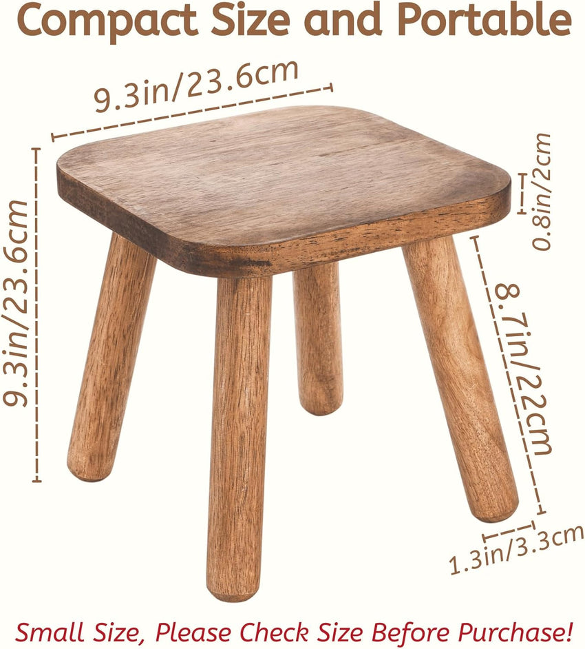 YOUEON Small Wooden Stool, 24 cm Non-Slip One Step Stool for Adults Kids, Holds up to 300 Lbs, Portable & Sturdy, Small Footstool for Bedroom, Bathroom, Kitchen, Easy to Assemble