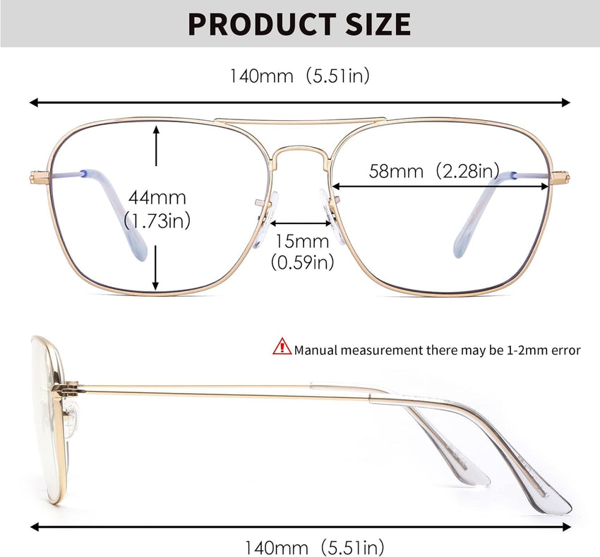 Reading Glasses 2-Pack Metal Frame Blue Light Blocking 17.5 Gold & Silver