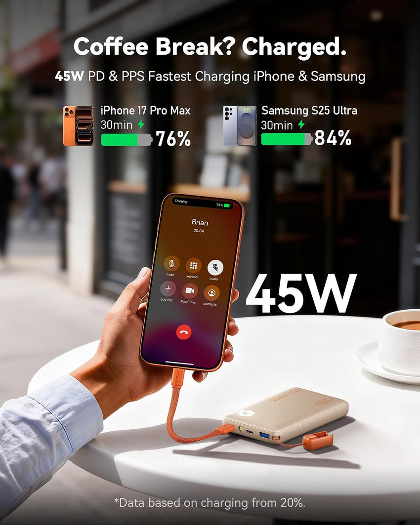Portable Power Bank 10000mAh 45W PD Fast Charge Ultra Slim â Beige
