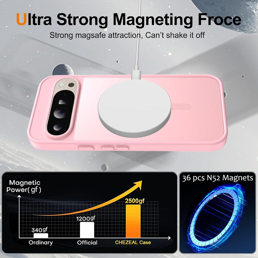 for Google Pixel 9 Pro XL Case, Compatible with MagSafe, Military-Grade Protection, Slim Translucent Matte Skin Feeling Back Cover, Anti-Scratch Shockproof Phone Case for Pixel 9 Pro XL (Pink)