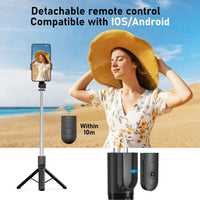 POWOMAO Selfie Stick Tripod with Fill Light,125cm Portable Telescopic Selfie Stick with Detachable Remote Control and Stable Tripod for iPhone/Samsung/Huawei/Smartphones