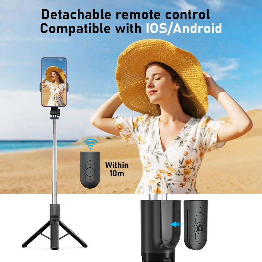 POWOMAO Selfie Stick Tripod with Fill Light,125cm Portable Telescopic Selfie Stick with Detachable Remote Control and Stable Tripod for iPhone/Samsung/Huawei/Smartphones