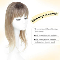 Peonymebeauty Clip in Fringe Hair Toppers, 4"X5" Base Topper with Bangs for Hair Loss Long Layered 18 Inch Synthetic Fiber Wiglets Ladies Straight Hairpieces for Women(Natural Blonde with Dark Root)