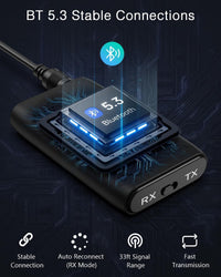 ORIA Bluetooth 5.3 Transmitter Receiver, Bluetooth Audio Adapter 3.5mm Jack for TV to Compatible Wireless Headphones, Low Latency, CVC Noise Reduction for PC, Speakers, Home Stereo