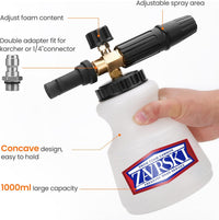 Zavrski Snow Foam Lance Cannon 1 Liter Adjustable Snow Foam Gun for Karcher K2 K3 K4 K5 K6 K7 Pressure Washer Accessories Car Foam Sprayer with 1/4'' Quick Connector