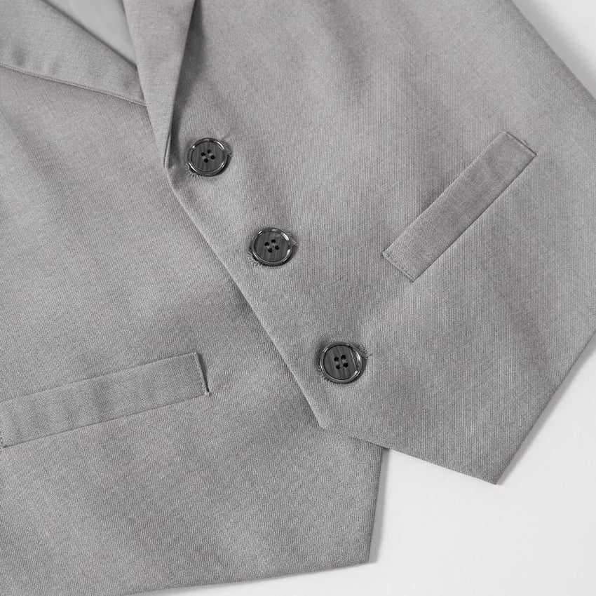 Boys' 4-piece Summer Formal Suit Short-Sleeve Shirt Vest Bow Tie Shorts Grey 11-12 yrs (160)