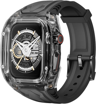 Delidigi Strap with Clear Case Compatible for Apple Watch 44mm 45mm, Men Rugged Case Protective Bumper Cover with TPU Band for iWatch Series 9 8 SE2 7 6 SE 5 4(NO SCREEN PROTECTOR INCLUDED!)