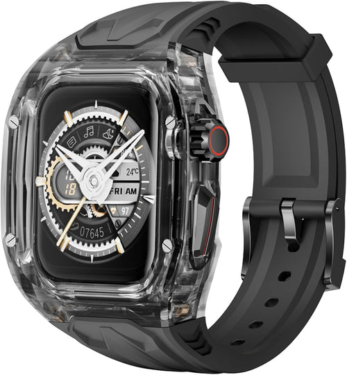 Delidigi Strap with Clear Case Compatible for Apple Watch 44mm 45mm, Men Rugged Case Protective Bumper Cover with TPU Band for iWatch Series 9 8 SE2 7 6 SE 5 4(NO SCREEN PROTECTOR INCLUDED!)