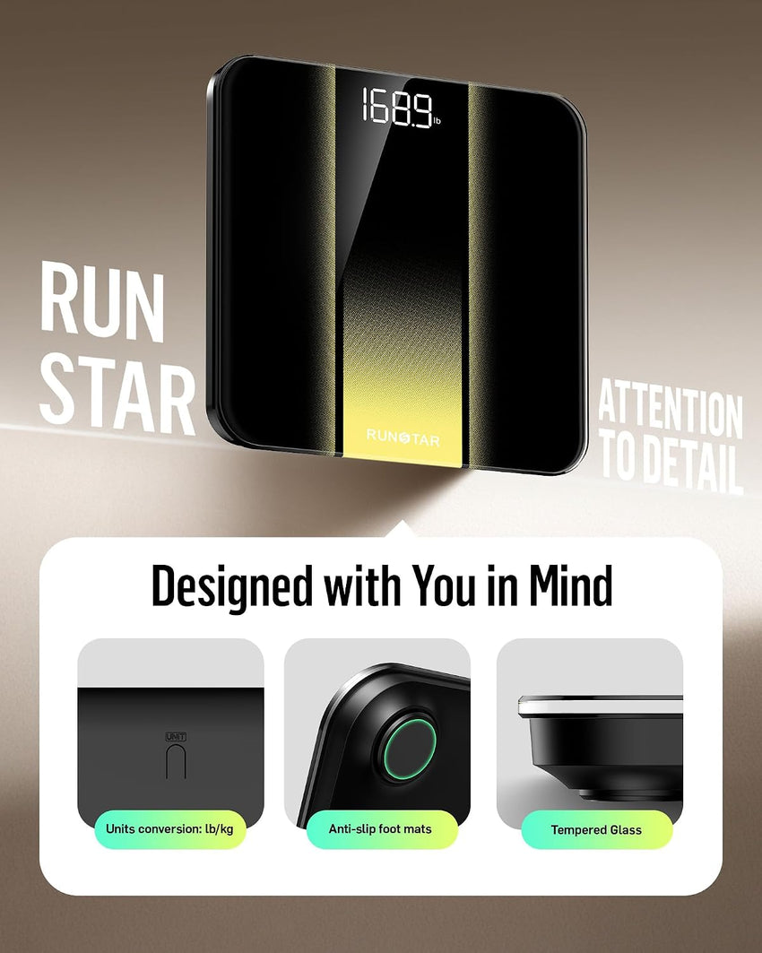 RunStar Scale for Body Weight, Digital Bathroom Scale with High Precision, Clear LED Backlight Display, Accurate Scale with 6mm Tempered Glass, 400lb