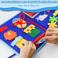 Montessori Busy Board for Toddlers with Basic Life Skills Activities â Blue