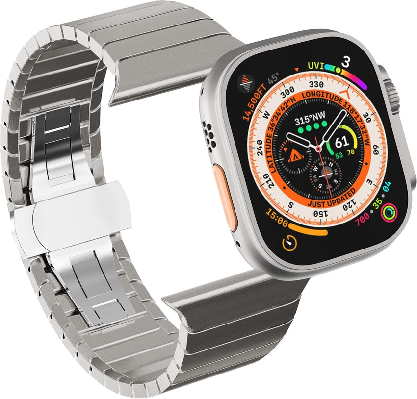 NewWays 49mm 46mm 45mm 44mm 42mm(Series 3 2 1) Metal Strap Compatible with Apple Watch,Solid Stainless Steel Link Replacement Band for iWatch Ultra/Ultra2,Series 10/9/8/7/6/5/4/3/2/1/SE,Titanium