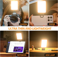 128 LED Rechargeable Portable Selfie Light Video Conference Lighting with Clip and Camera Tripod Adapter, 3 Lighting Modes, for Laptop/Phone, iPhone Camera, Youtube, TikTok, Makeup Vlog