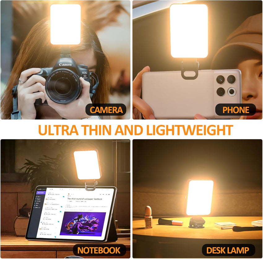 128 LED Rechargeable Portable Selfie Light Video Conference Lighting with Clip and Camera Tripod Adapter, 3 Lighting Modes, for Laptop/Phone, iPhone Camera, Youtube, TikTok, Makeup Vlog