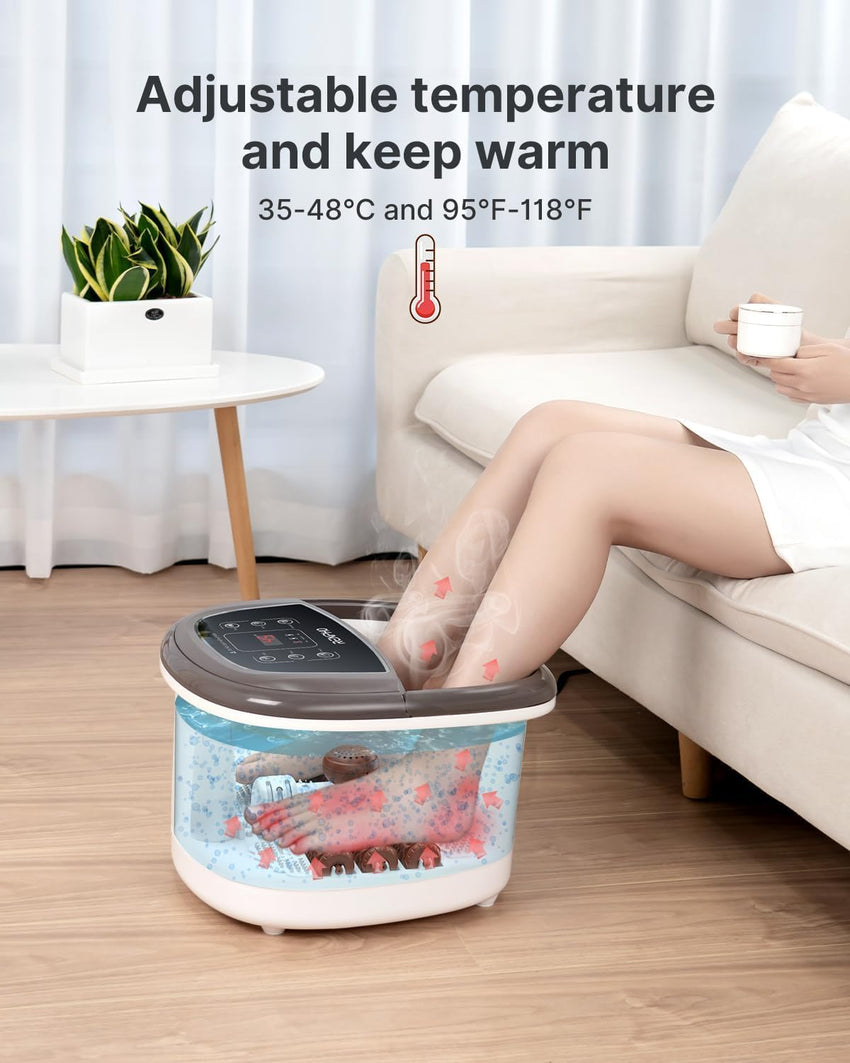 RENPHO Motorized Rollers Foot Spa Massager, Foot Bath with Fast Heating, Automatic Massage, Powerful Bubble Jets, Pedicure for Tired Feet, Adjustable Timer and Temperature,Brown
